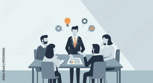 Manager and Team Planning Strategy Flat Minimal Style Vector Illustration