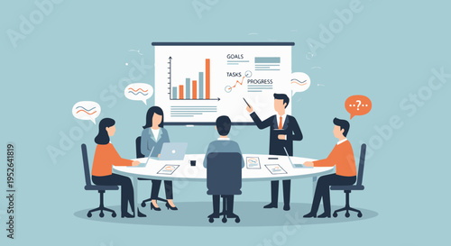 Employee productivity planning workshop discussion session vector illustration