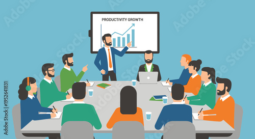 Employee productivity workshop session flat vector illustration
