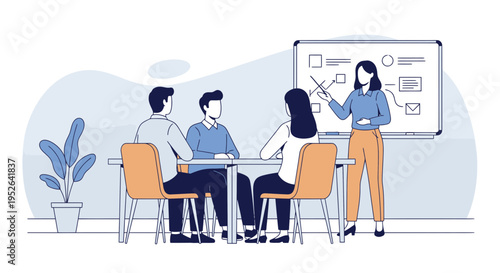 Flat Minimal Vector Illustration of Employee Training Discussion Session
