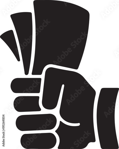 Hand holding megaphone with top hat and mustache icon for promotion and leadership