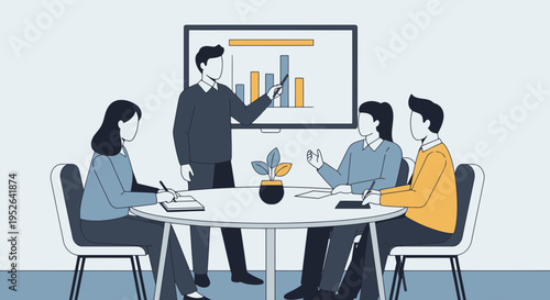 Flat Minimal Vector Illustration of Employee Training Workshop Discussion Session
