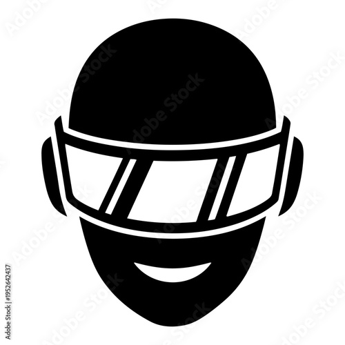 Futuristic head with visor in minimalist monochrome style