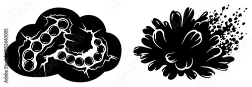 Abstract spherical elements and organic splash formations in minimalist graphic style