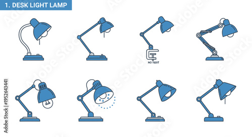 Set of desk lamps icons in minimalist line art style