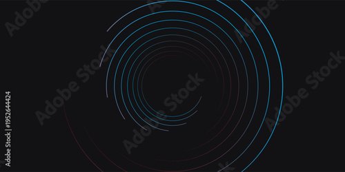 3D red black dynamic techno background on dark space. Tech banner with rotating circles style decoration. Modern graphic design element