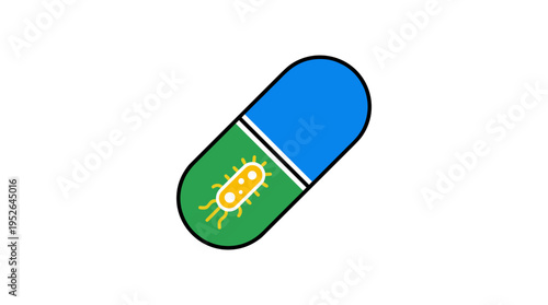 Antibiotic capsule icon with stylized bacteria symbol