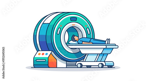 Medical MRI scanner with patient on examination table