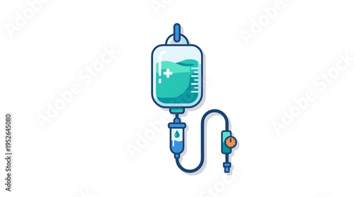 Flat design intravenous infusion bag with medical drip