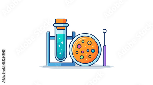Flat design laboratory equipment with petri dish and test tube