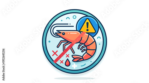 Shellfish allergy warning icon with shrimp and caution symbol