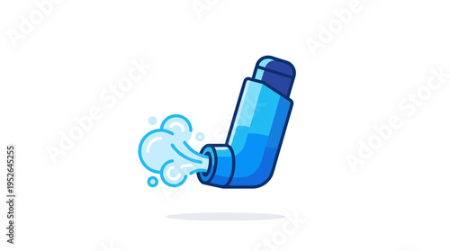 Blue inhaler with medication mist illustration