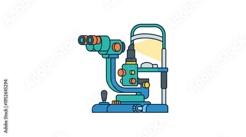 Flat design illustration of an ophthalmology slit lamp microscope