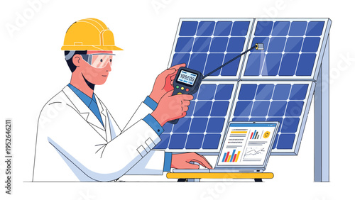 Solar Panel Inspection: A dedicated technician meticulously examines solar panels, employing advanced technology to ensure optimal performance and sustainability.