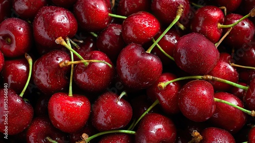 A pile of red cherries piled on top of each other
