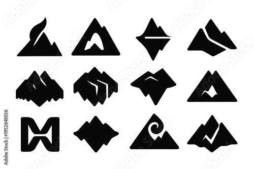 Impossible Mountains Icons. Impossible mountainscapes. Filled icon set of impossible mountainscapes: twisted