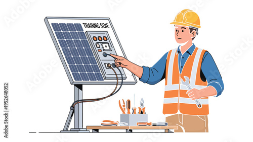 Solar Panel Technician at Work: An expert technician conducts a hands-on examination of a solar panel system, meticulously testing its components to ensure optimal performance