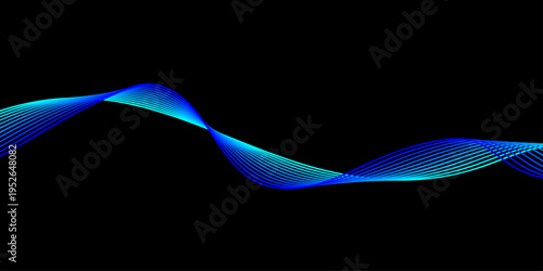 An abstract blue wave background featuring a flowing vector design with light curves, motion lines, and a smoke texture creates a modern technology wallpaper concept