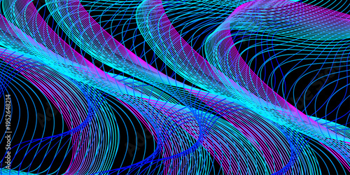 A futuristic 3d fractal burst arrangement features a geometric spiral pattern with blue light waves and tech lines forming a conceptual tunnel texture against a black wallpaper backdrop