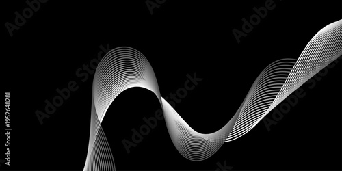 3d rendered illustration of an abstract black and white ribbon wave with flowing curves and light patterns creating a motion energy design wallpaper
