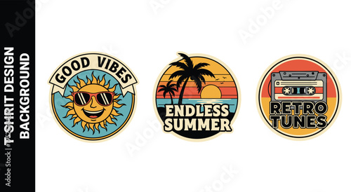 Good vibes sun, endless summer beach, retro tunes cassette designs