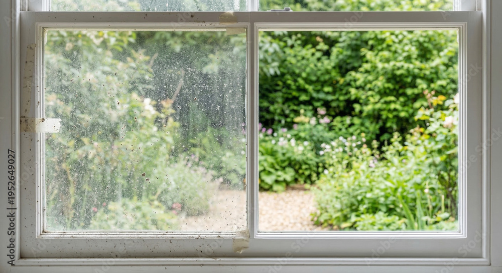 Fototapeta premium Clear comparison of a dirty window before and after cleaning.