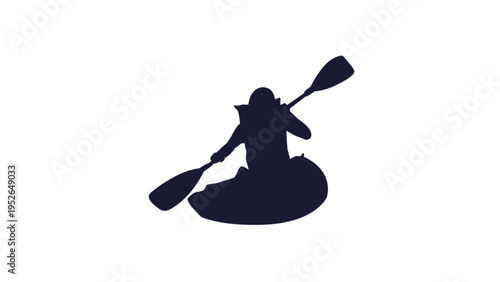 Kayaker Paddling on Canoe in Water from Behind Silhouette