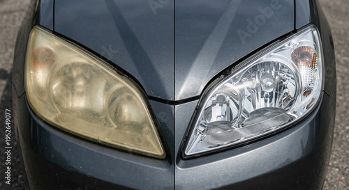 Car headlight restoration before and after fixing oxidation.