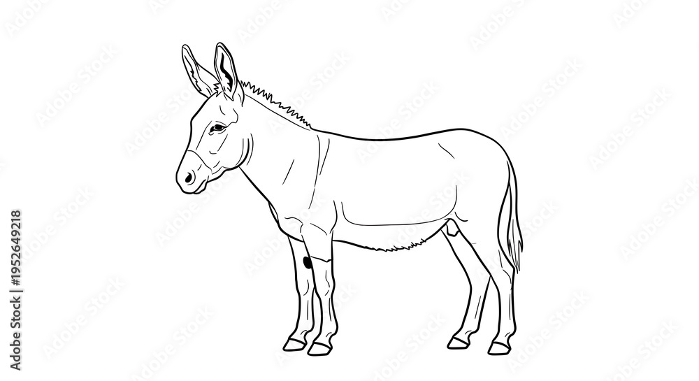 Obraz premium Donkey illustration, black line art, animal drawing, cartoon style