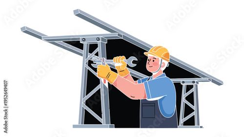 Solar Panel Installation: A technician meticulously installs solar panels, embodying the spirit of sustainable energy, with careful precision, focus, and a dedication to a cleaner, brighter future.