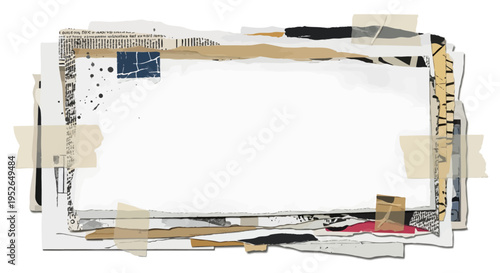 Layered Torn Paper Collage with Taped Edges - A Fragmented Artistic Presentation