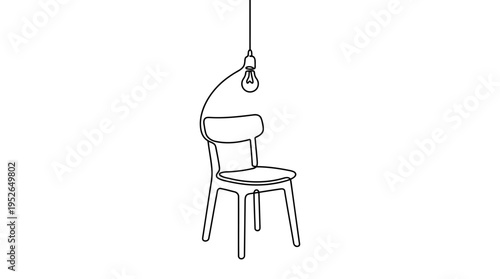 Empty Chair with Light Above Continuous Single Line Minimalist Missing Someone Line Art Illustration