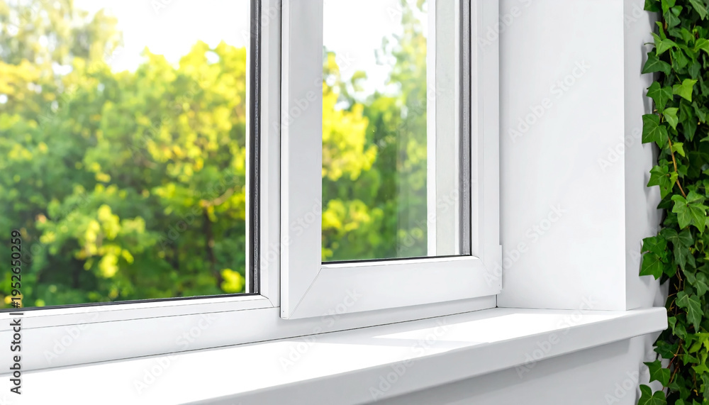Obraz premium New plastic pvc window with white metal frame installed at modern house