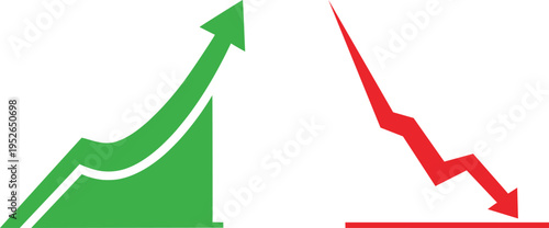 Contrasting green upward and red downward trend arrows