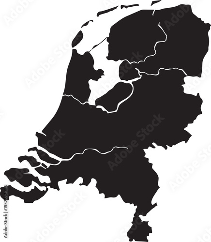 Black silhouette map of the Netherlands a simple vector illustration representing the country for travel or geography concepts isolated on white