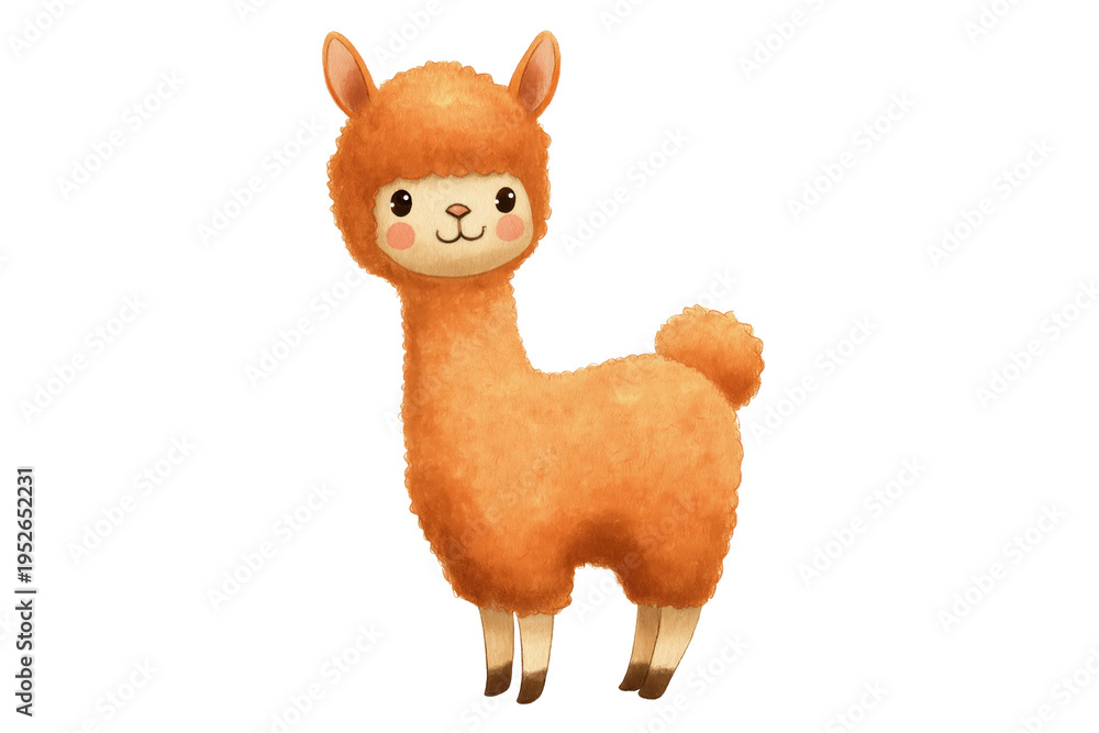 Fototapeta premium Cute Cartoon Fluffy Orange Alpaca Illustration