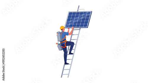 Solar Panel Installation: A technician carefully installs a solar panel, embodying the future of renewable energy. This image shows dedication, environmental consciousness.