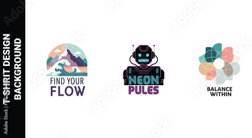 Find your flow slogan with mountain wave landscape t shirt design