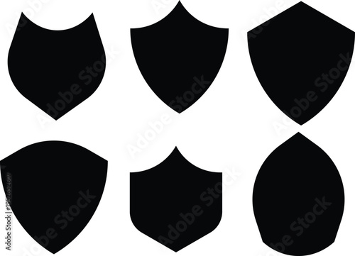 Six black shield silhouettes arranged in a grid on a white background