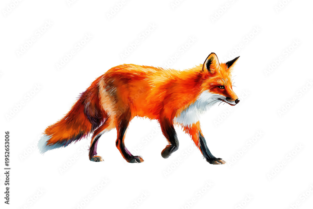 Fototapeta premium Realistic Red Fox Walking Digital Painting