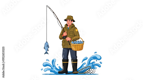 The Fisherman's Triumph: An illustration that captures a fisherman celebrating his successful catch, demonstrating his skills and dedication to the sport.