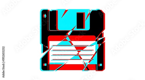 Wallpaper Mural Retro floppy disk icon with digital glitch effect and chromatic aberration on white background Torontodigital.ca