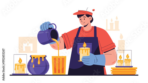 Candle Making: A artisan pouring molten wax with care, crafting candles, representing dedication, passion, and creativity.