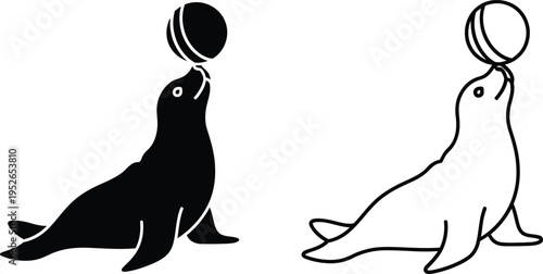 Seal Balancing Ball Vector Icon Set Vector