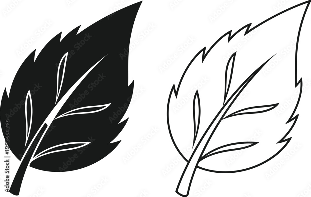 Obraz premium Black and White Leaf Icons Set Vector