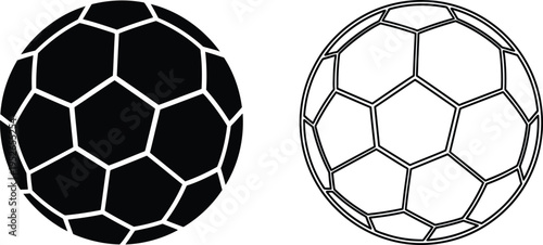 Soccer Ball Silhouette and Outline Icon Set Vector