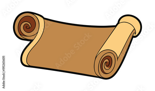 Cartoon illustration of a rolled up parchment scroll with curled edges