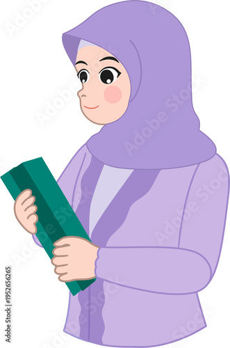 Hijab Girl in Traditional Attire Holding Books