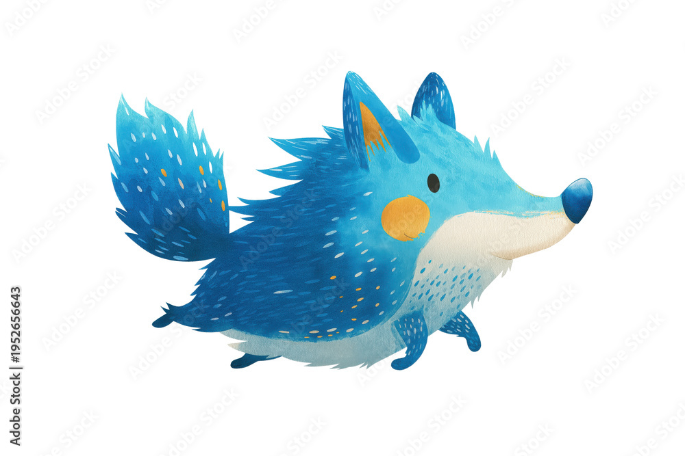 Fototapeta premium Stylized Blue Fox or Wolf Running with Whimsical Spots