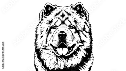 Chow Chow Dog Portrait Black and White Line Art Illustration